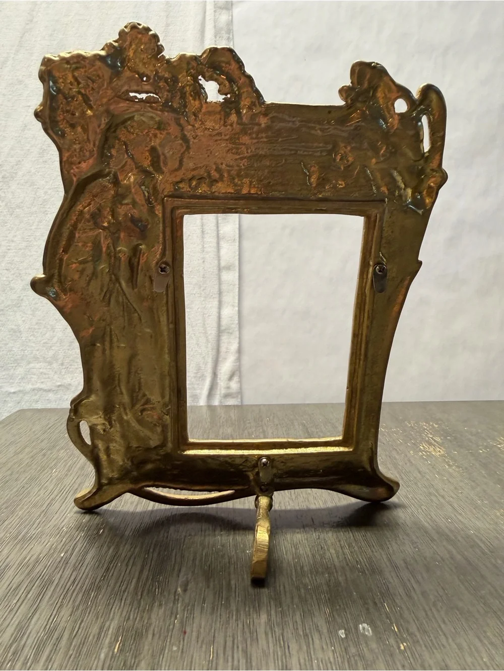 Vtg art nouveau cast iron brass repousse fairy lady floral table frame